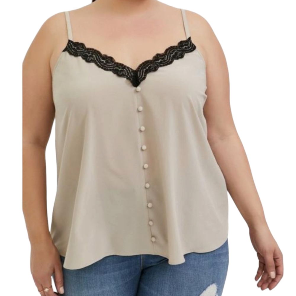 NWT Camisole Tank Top Women's Size Large Lace V Neck Sleeveless Tan Torrid Sz 0